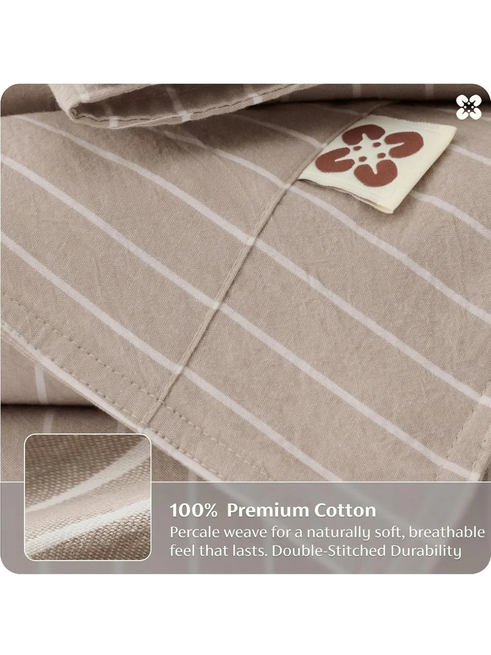 NEW Bedsure Striped Duvet Cover Set. Queen, 100% Washed Cotton. Linen‑Like. 3 PC